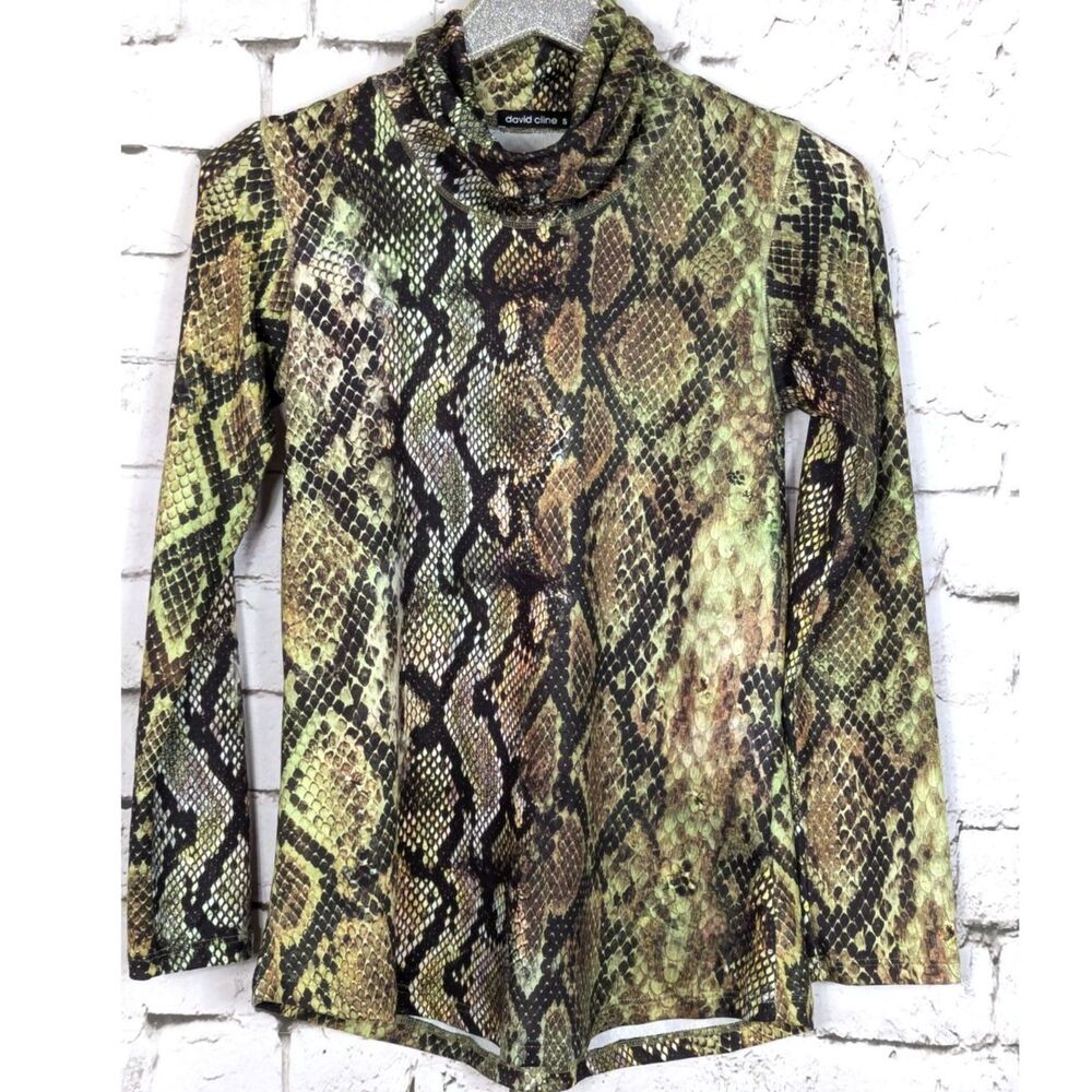 DAVID CLINE Hacci Reptile Print Cowl Neck Bronze Artwear USA Lagenlook Small